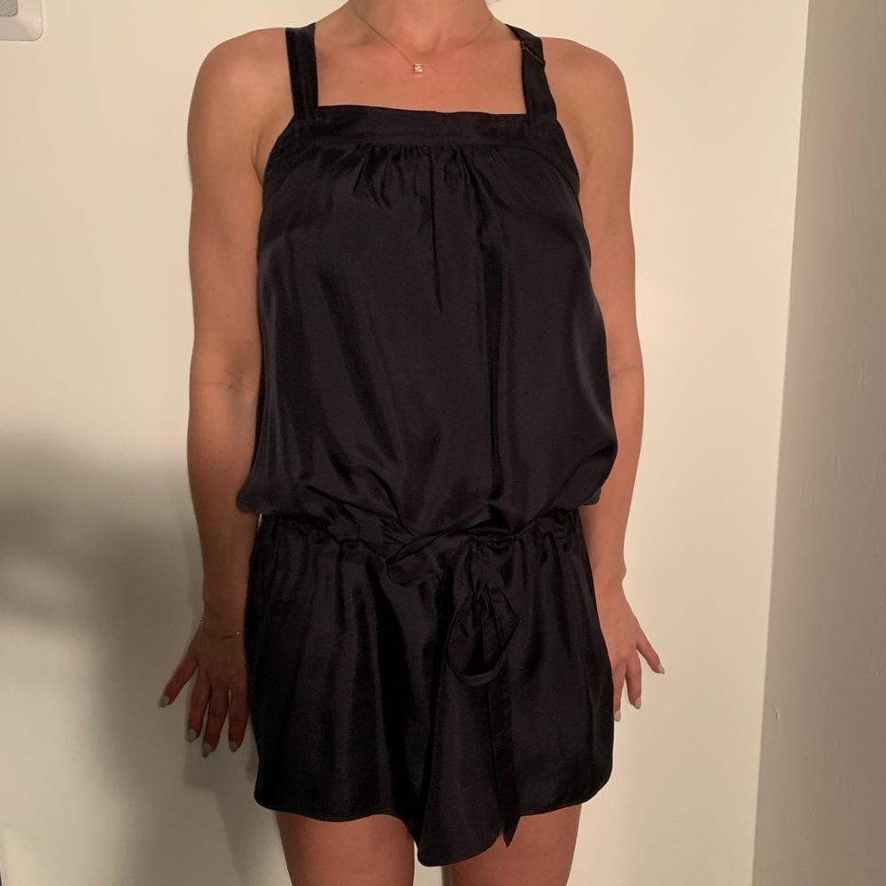 Black silk tie romper